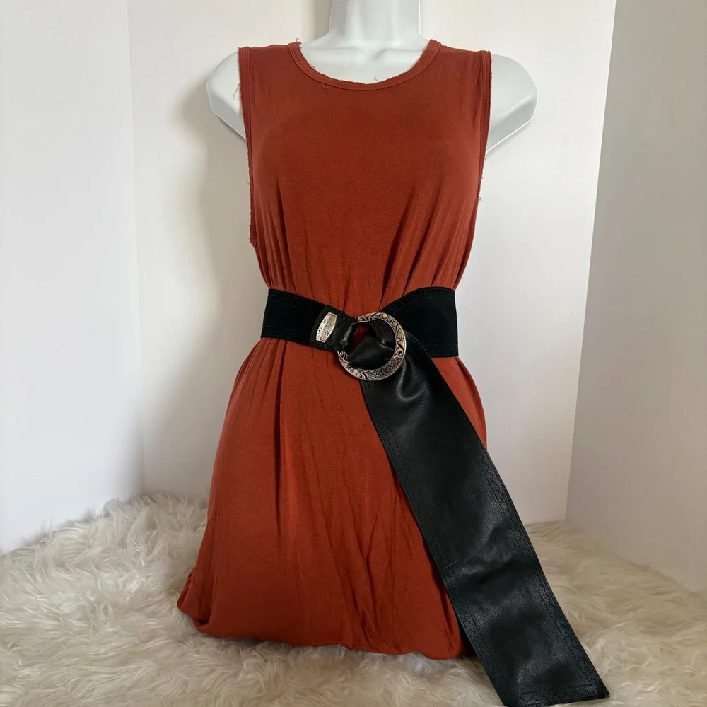 Brighton Black Leather Suede Wide Waist Belt Silver Etched Buckle B30993 Size M